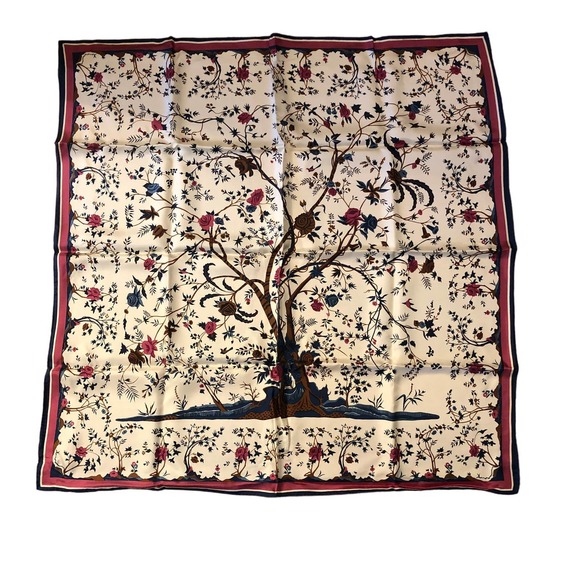 Smithsonian Accessories - Smithsonian Tree of Life 100% Silk Tree of Life Scarf 30" Japan Cream Navy Wine